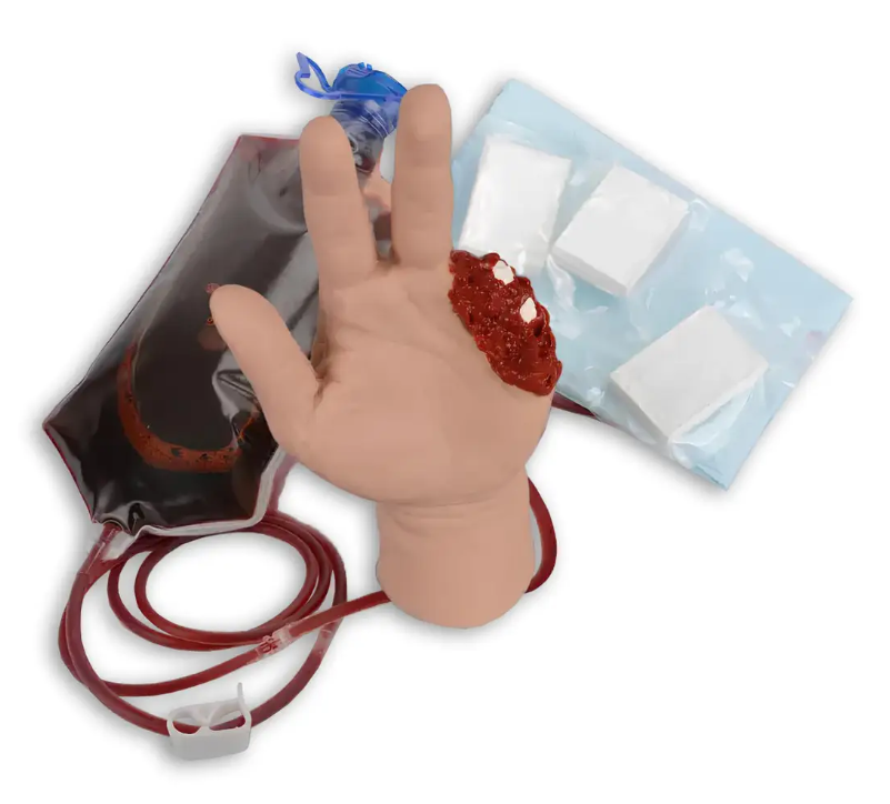 Манекен тренувальний для тампонування ран, ампутація пальців, з системою подачі крові